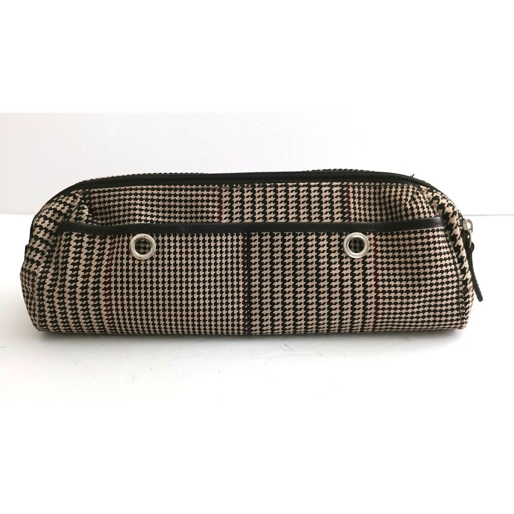 Lauren Ralph Lauren Brown Houndstooth Plaid Toiletry/Cosmetic Travel Bag 12X4X5 - Picture 3 of 12
